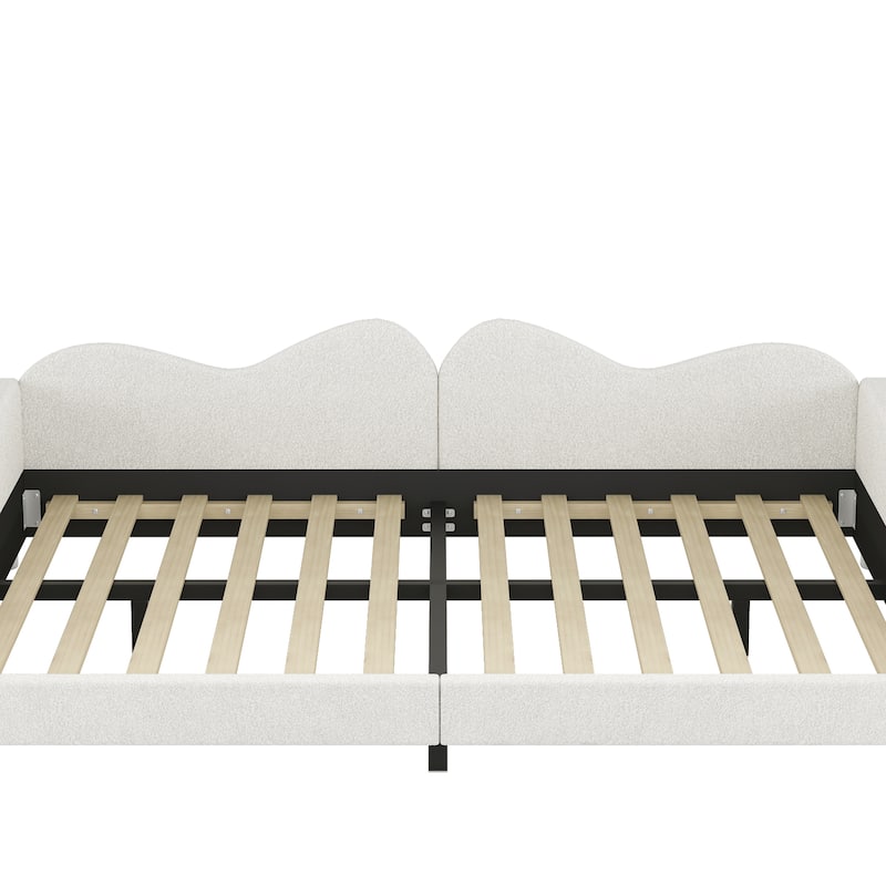 Full size Upholstered Daybed, Sherpa Fabric Sofabed with Cloud-Shaped Backrest, No Box-spring Needed, White