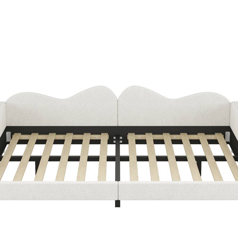 Sherpa Fabric Upholstered Daybed with Cloud-Shaped Backrest for Bedroom