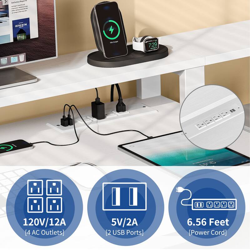 Moasis 65-inch L Shaped Computer Office Desk with Cabinet Drawers Gaming Desk w/Power Outlets & LED Lights