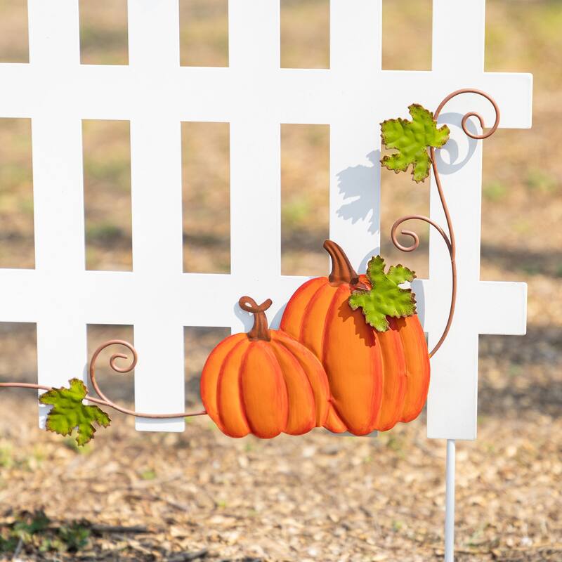 Glitzhome Welcome Fall Metal Scarecrow Corns Pumpkin Fence Yard Stake Halloween Thanksgiving Decor
