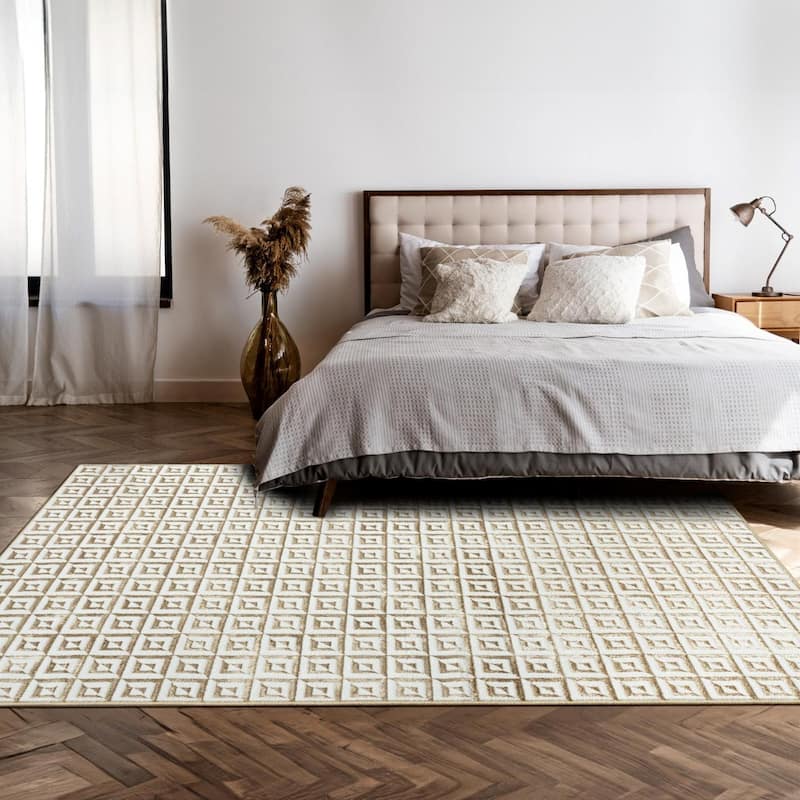 Luxe Weavers Geometric Metallic High and Low Fibers Area Rug