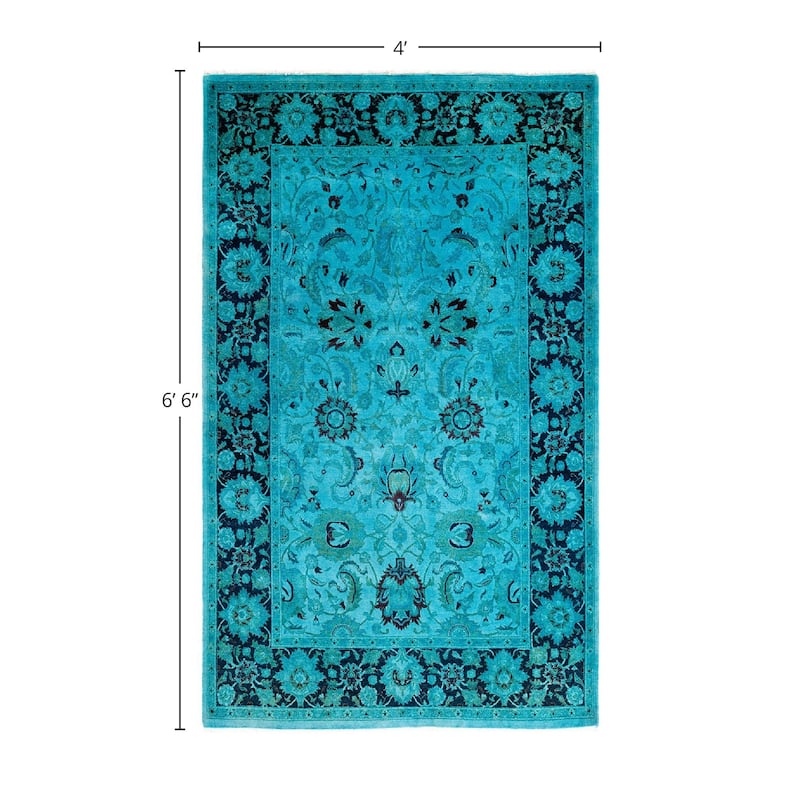 Overdyed, One-of-a-Kind Hand-Knotted Area Rug - Blue - 4' 0" x 6' 6"