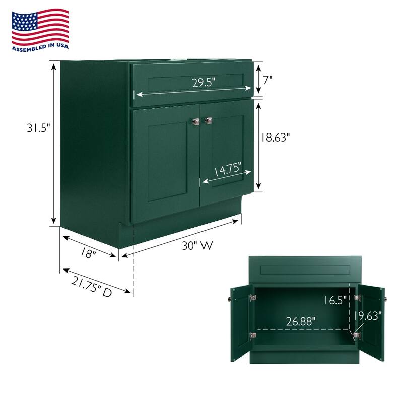 Brookings 30 Inch Fully Assembled Bathroom Vanity