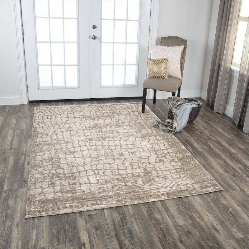 Alora Decor Venice Ivory, Beige, and Brown Abstract Rug - 8'10" x 11'10" - Beige