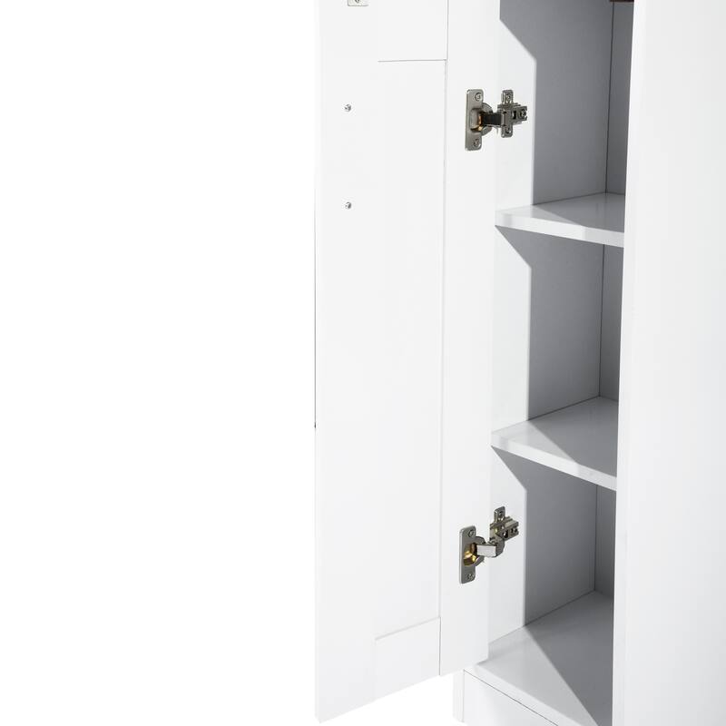 White Bathroom Storage with Shelf Narrow Corner Floor