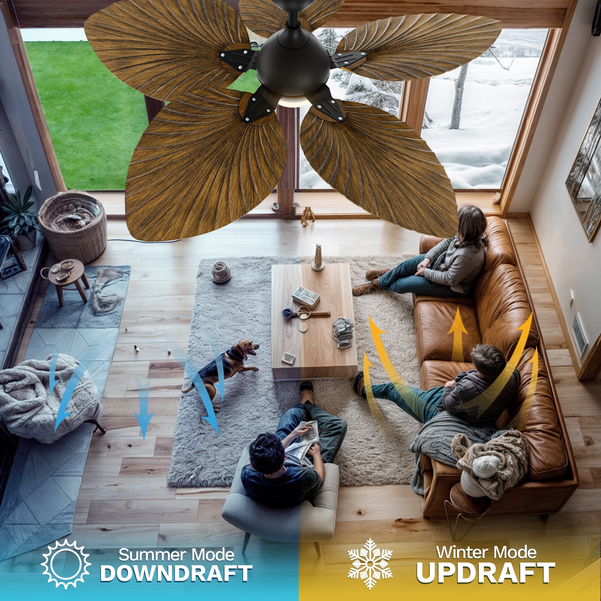 Silent Operation Tropical Ceiling Fan - 52 Inch, DC Motor, 6-Speed