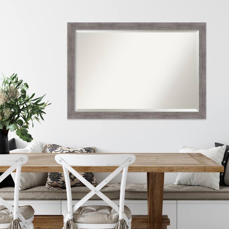 Beveled Wall Mirror - Pinstripe Plank Grey Narrow Frame - Pinstripe Plank Grey Narrow