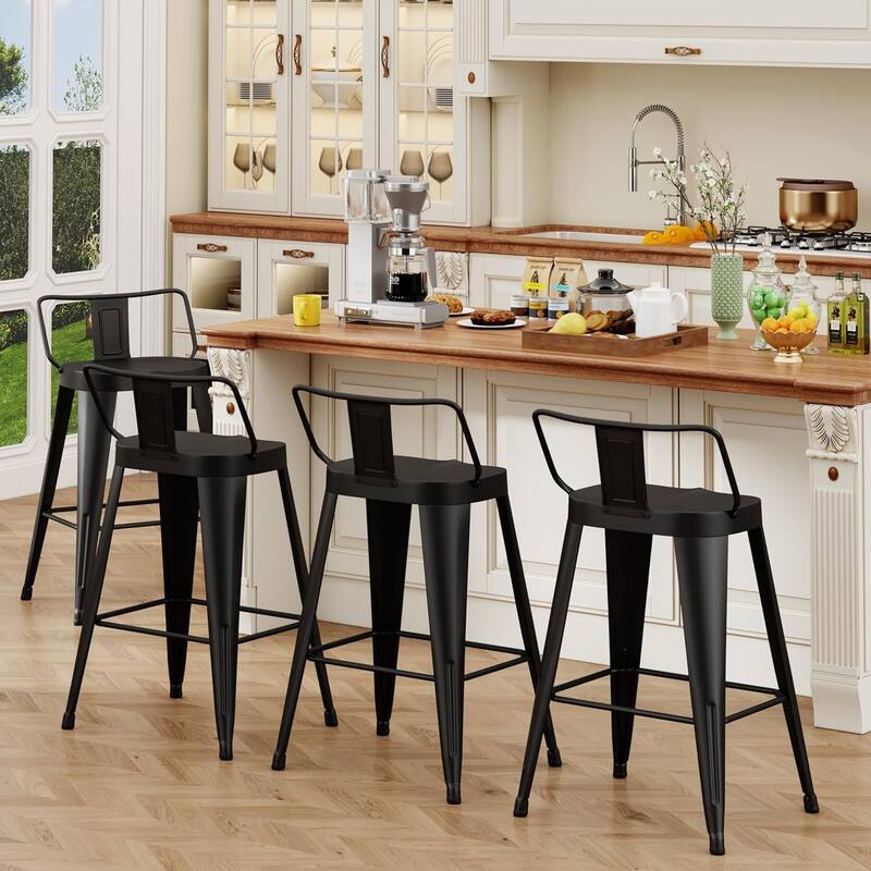 Industrial Metal Counter&Bar Stools Set of 4, 26" and 30" Seat Height Barstools with Large Seat and Low Back for Kitchen Island