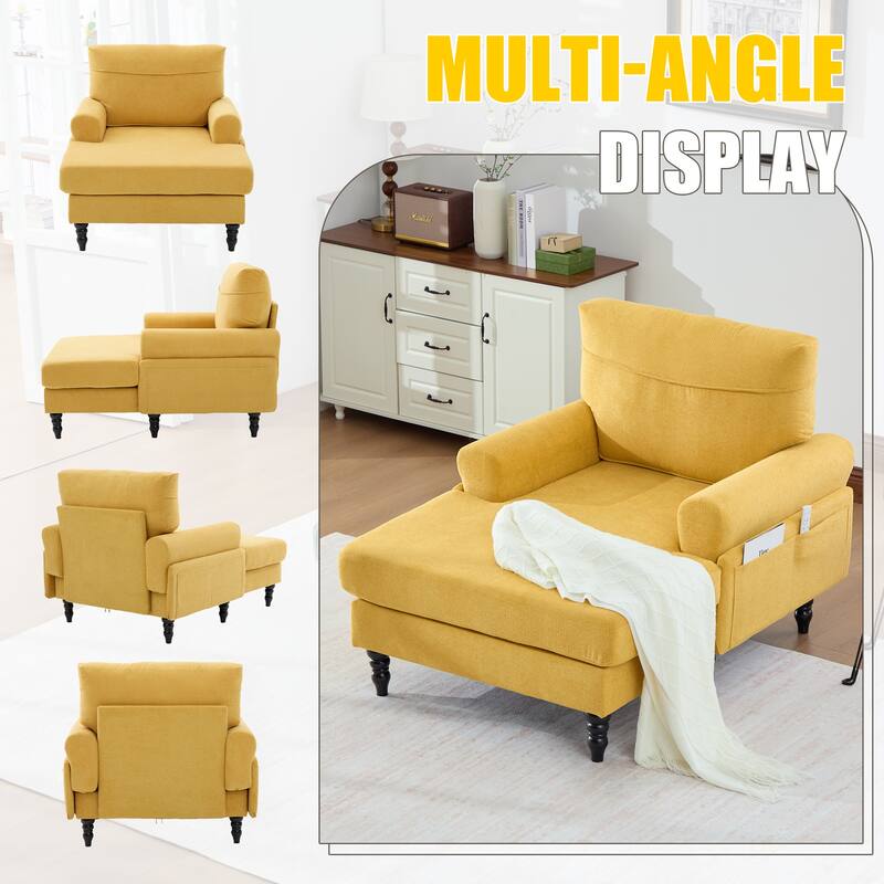 Chenille Fabric Chaise Lounge Arm Chair, Single Sofa Chair Sleeper Recliner