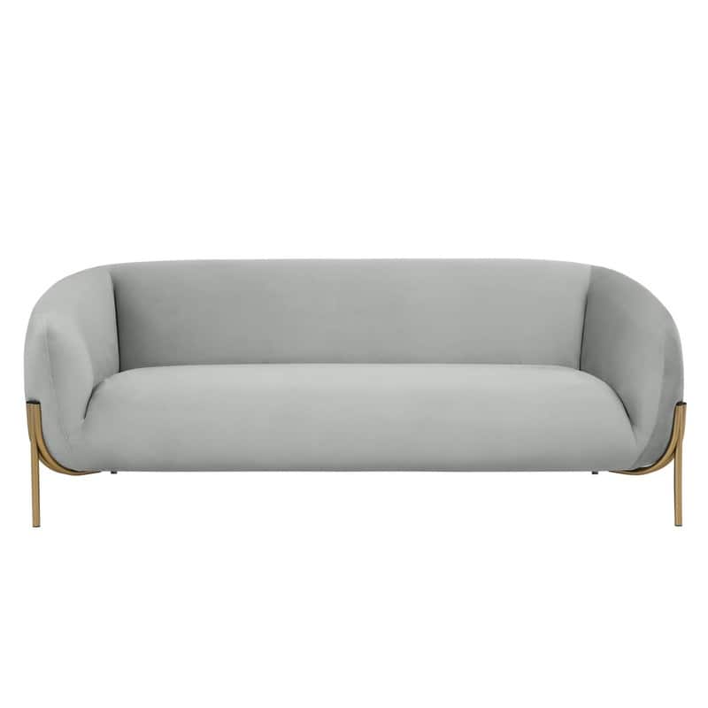 Zuno Modern Velvet Upholstered 3-Seater Sofa with Curved Seamless Design Gold Metal Base Plush Foam Cushions Easy Assembly