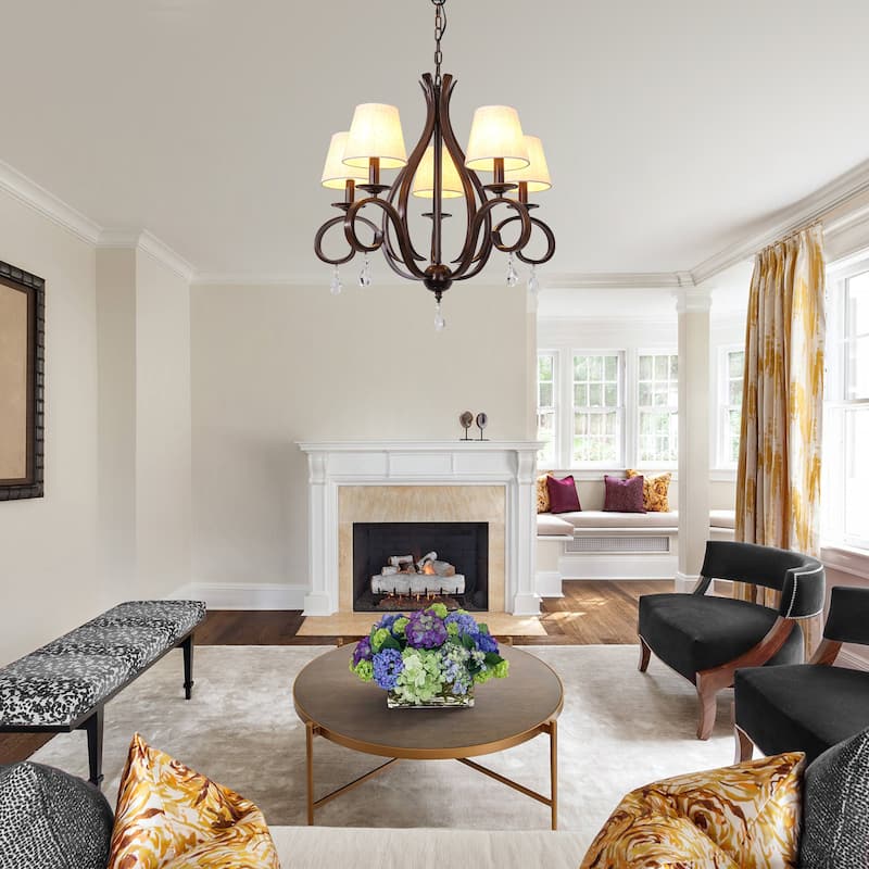 Bella Depot Bella Depot 28" 5-Light Brown Traditional Candle-Style Chandelier Adjustable Pendant Light