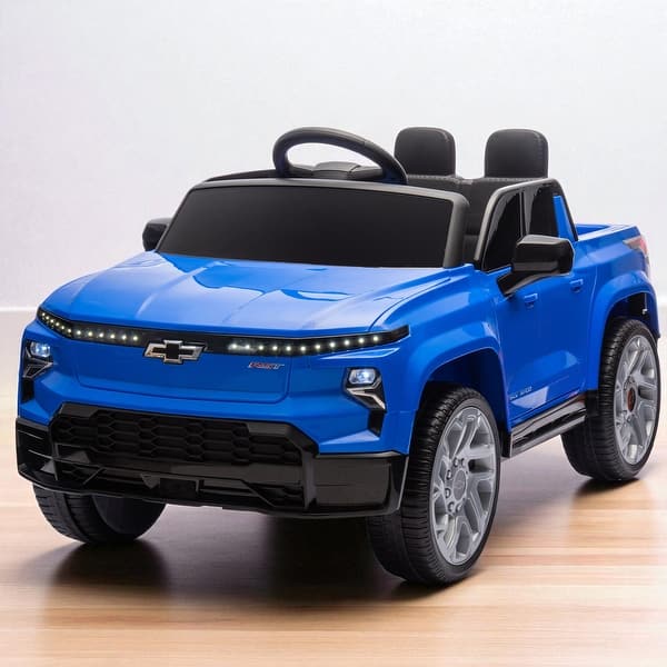 slide 2 of 43, 24V Kids Ride On Chevrolet Silverado Truck with Remote Control, LED Lights, Bluetooth, MP3, USB, Music & Slow Start for Ages 2-5 Blue