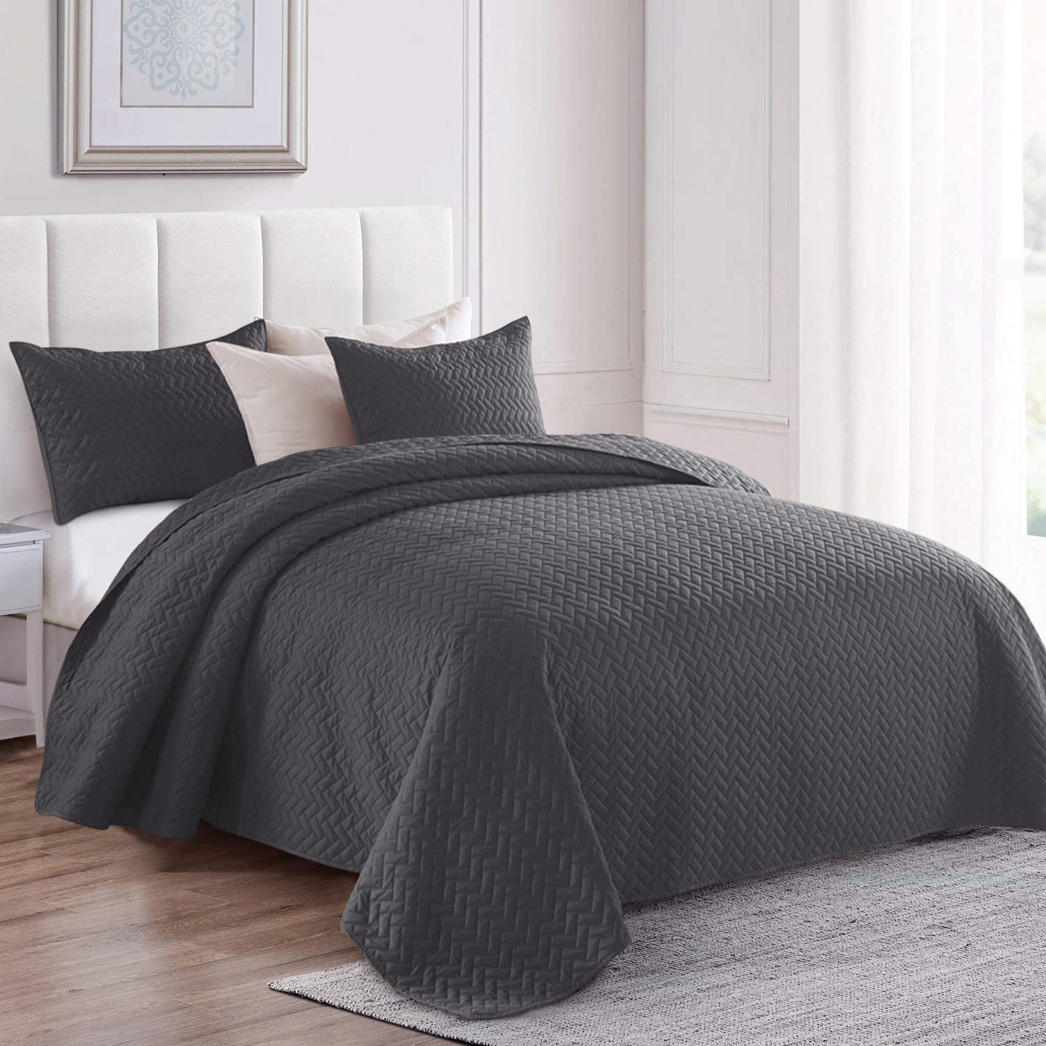 Details about   Drimbringer Microfiber Soft Quilt Coverlet set &2 Shams Bedspread Bed Cover Set 