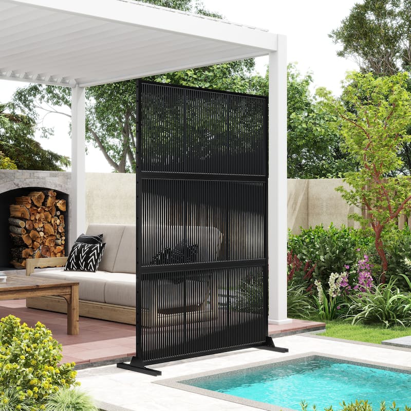 Outdoor Privacy Screen with Stand for Patio Garden Metal Fence
