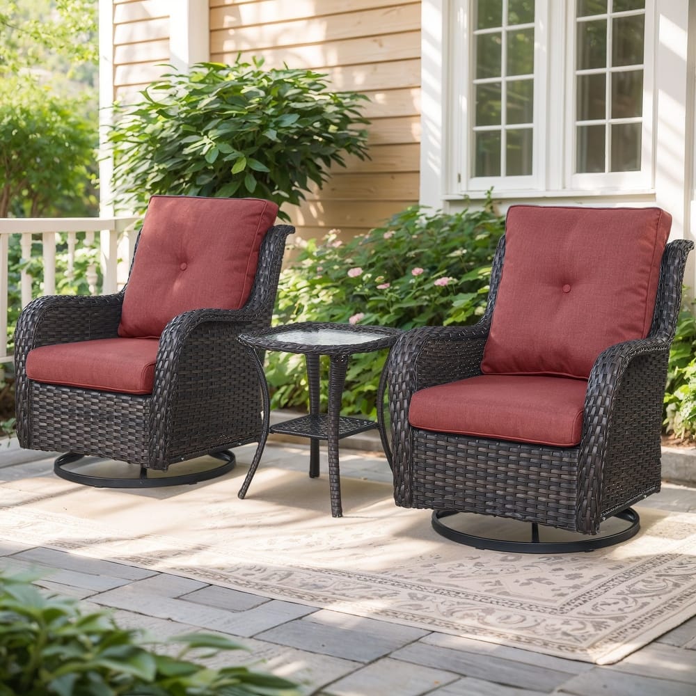 Gymojoy 3-Piece Rattan Wicker Rocking Swivel Chair Set with Table