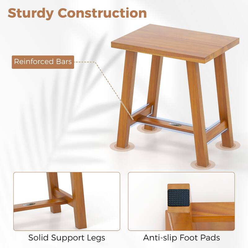 Gymax Teak Shower Bench Bathroom Shower Stool for Shaving Legs & Spa