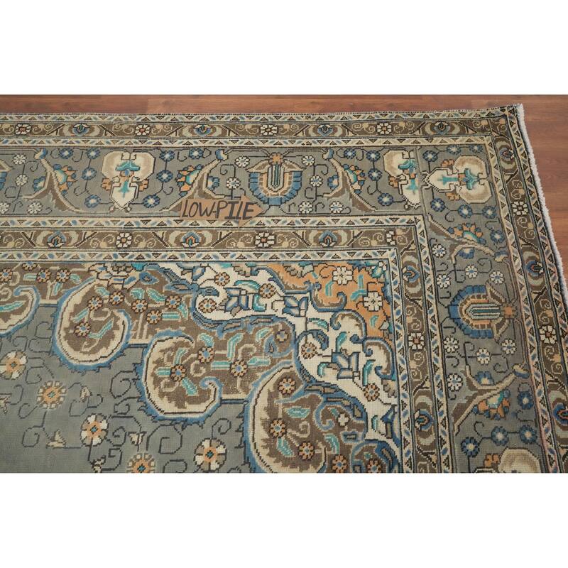 Hand Knotted Oriental 100% Wool Carpet Traditional Floral Greys & Charcoal Tabriz Area Rug - 12' 10'' X 9' 7''