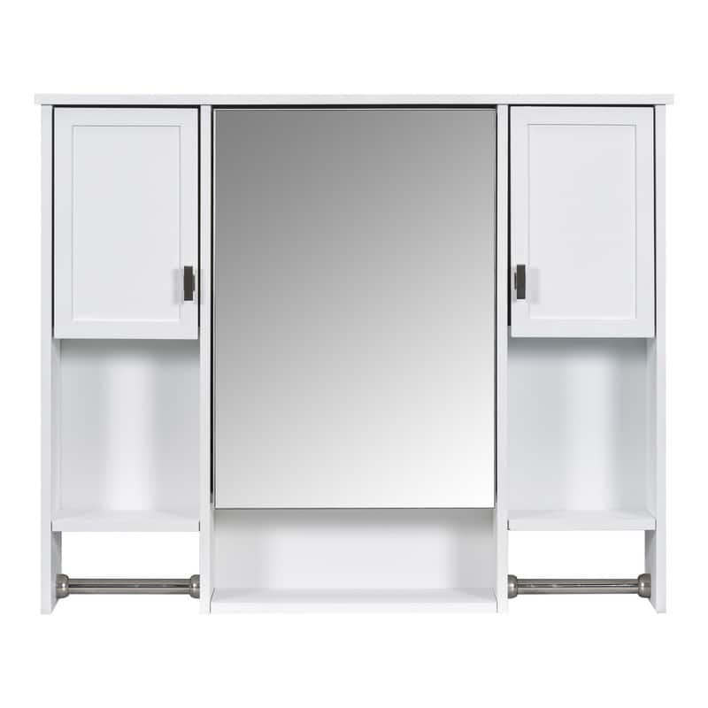 35" x 28" Modern Bathroom Mirror Cabinet with Towel Bar - Wall Mounted Storage & Vanity Mirror