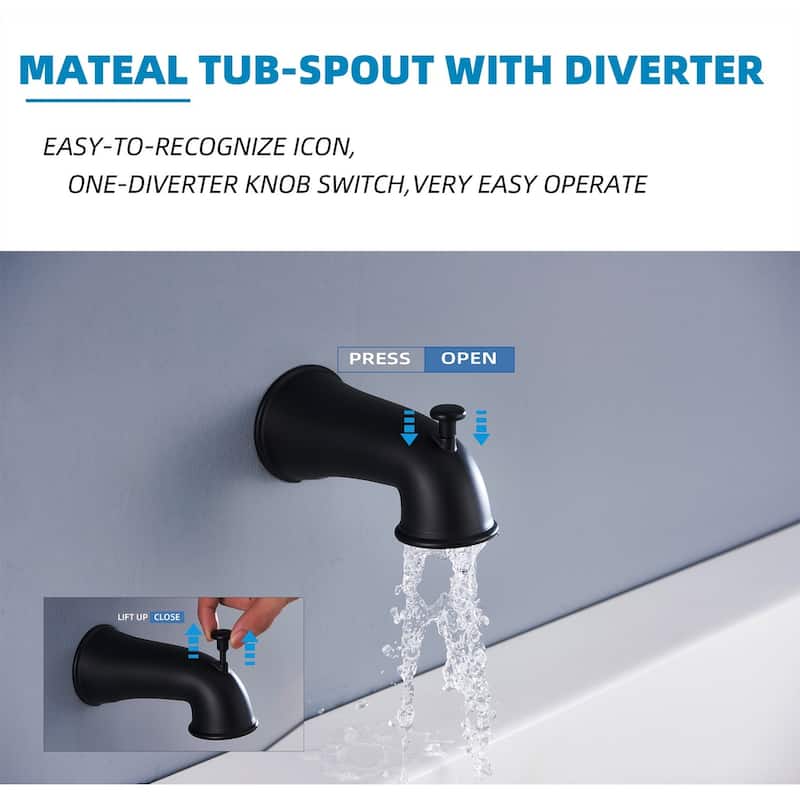 Complete Shower System with Tub Shower Faucet Set 5in Head Matte Black