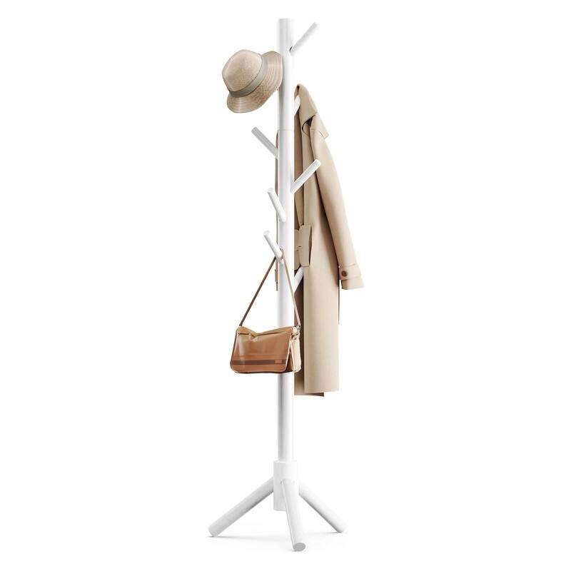 Sturdy Wooden Coat Tree with 8 Hooks, 3 Adjustable Sizes - ‎19.7"D x 19.7"W x 68.9"H