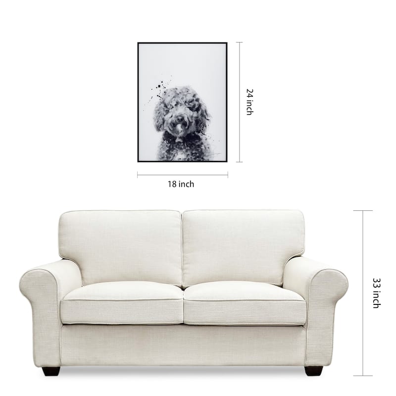 "Labradoodle" Black and White Pet Art on Printed Glass Encased with a Black Anodized Frame