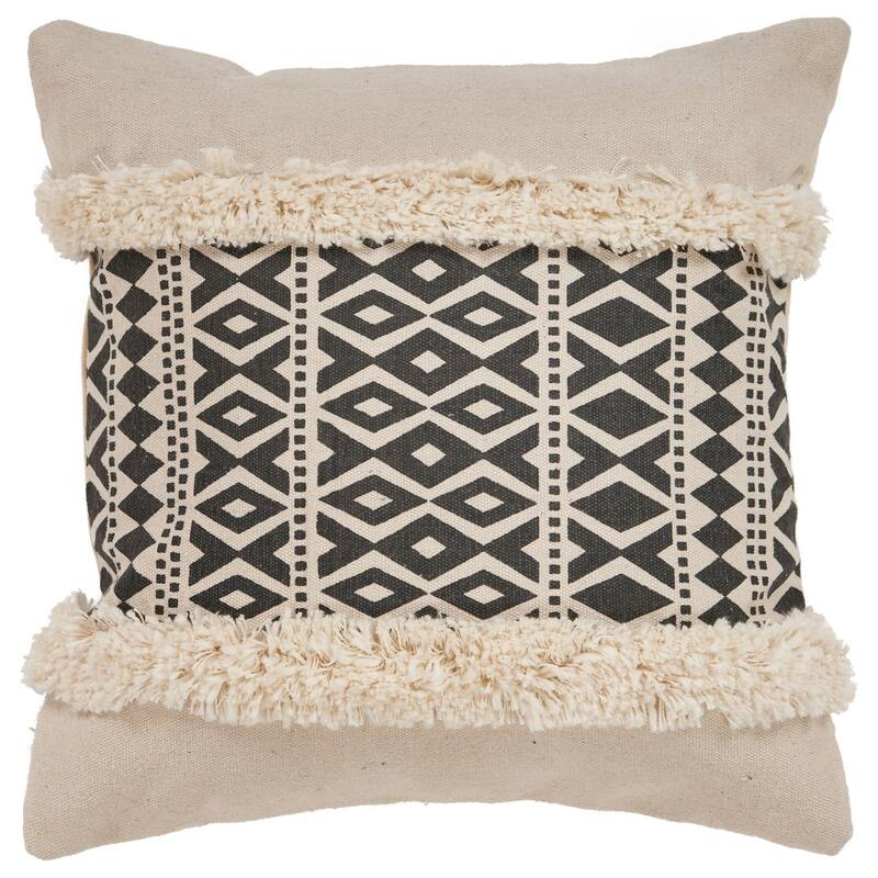 Handwoven Abstract Geometric Square Throw Pillow - 20" - Black and White