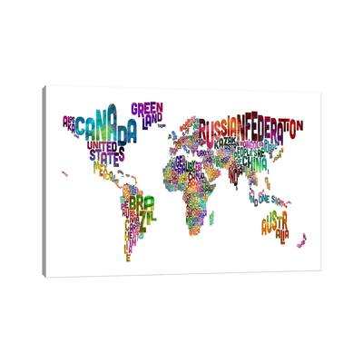 iCanvas "World (Countries) Typographic Map II" by Michael Tompsett Canvas Print