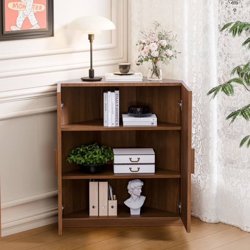 Corner Cabinet Wooden Corner Storage Organizer Cabinet with Adjustable Shelves