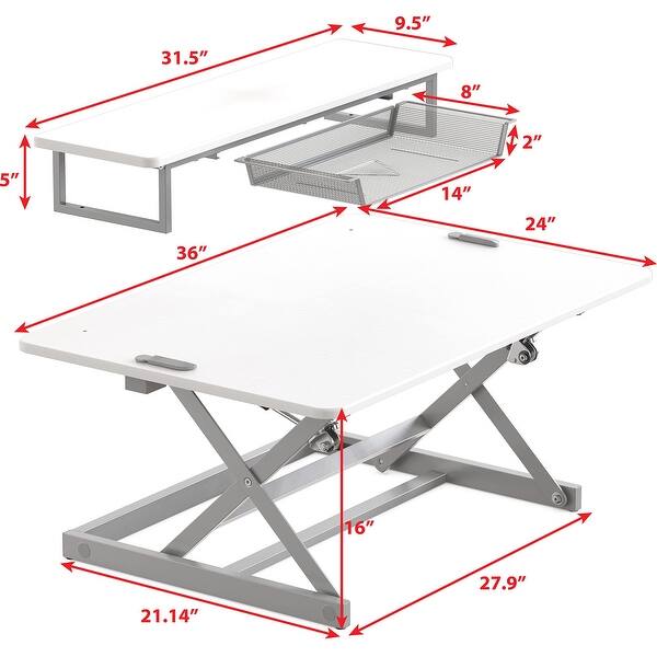 36-Inch Height Adjustable Standing Desk Converter Sit to Stand Riser ...