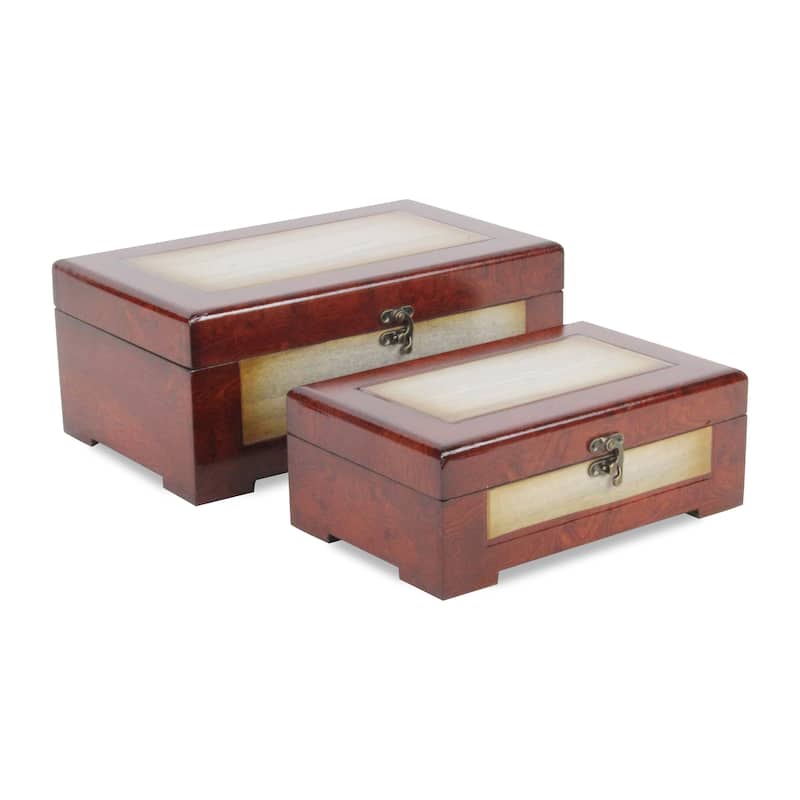 Brown Wooden Treasure Box with Marble Design (Set of 2)