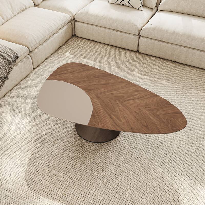 47" Mid Century Modern Coffee Table,Triangular solid wood coffee table with steel base,Brown