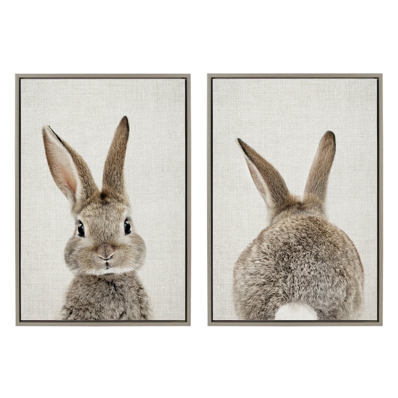 Kate and Laurel Sylvie Bunny Portrait Canvas Art Set by Amy Peterson - 2 Piece Set 23x33 - Grey