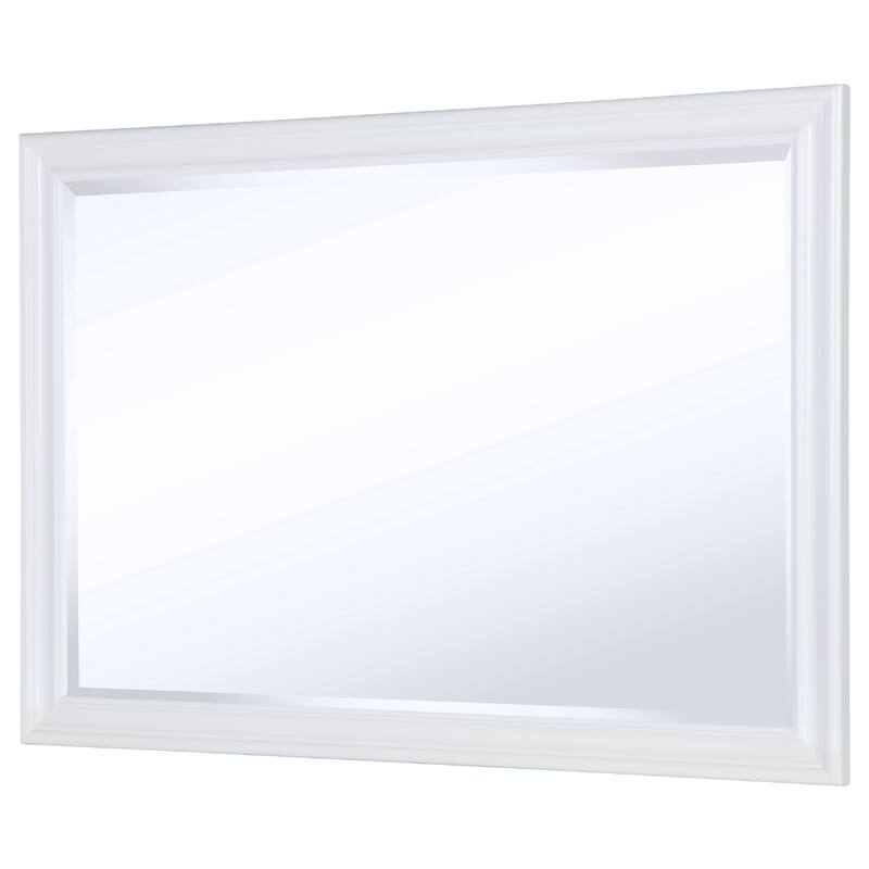 Heo Dresser Mirror, Landscape White Wood Frame, Beveled Glass, 36 Inch