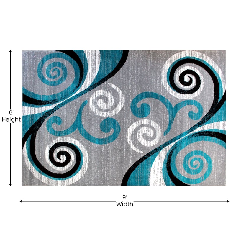 Modern Distressed Swirl Abstract Style Indoor Area Rug