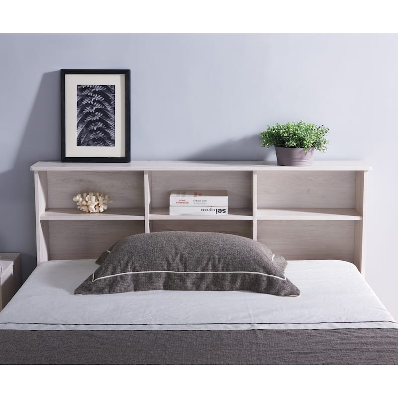 DH BASIC Transitional 6-Shelf Bookcase Headboard by Denhour - White Oak - Twin