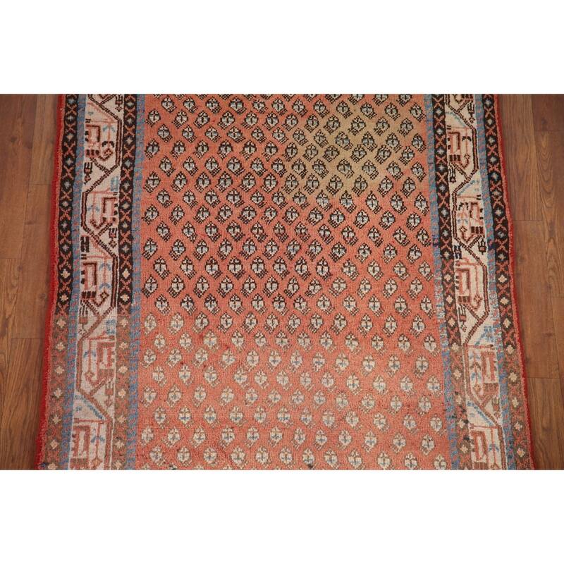 Hand Knotted Oriental 100% Wool Carpet Traditional All-Over Red Botemir Runner Rug - 10' 2'' X 3' 5''
