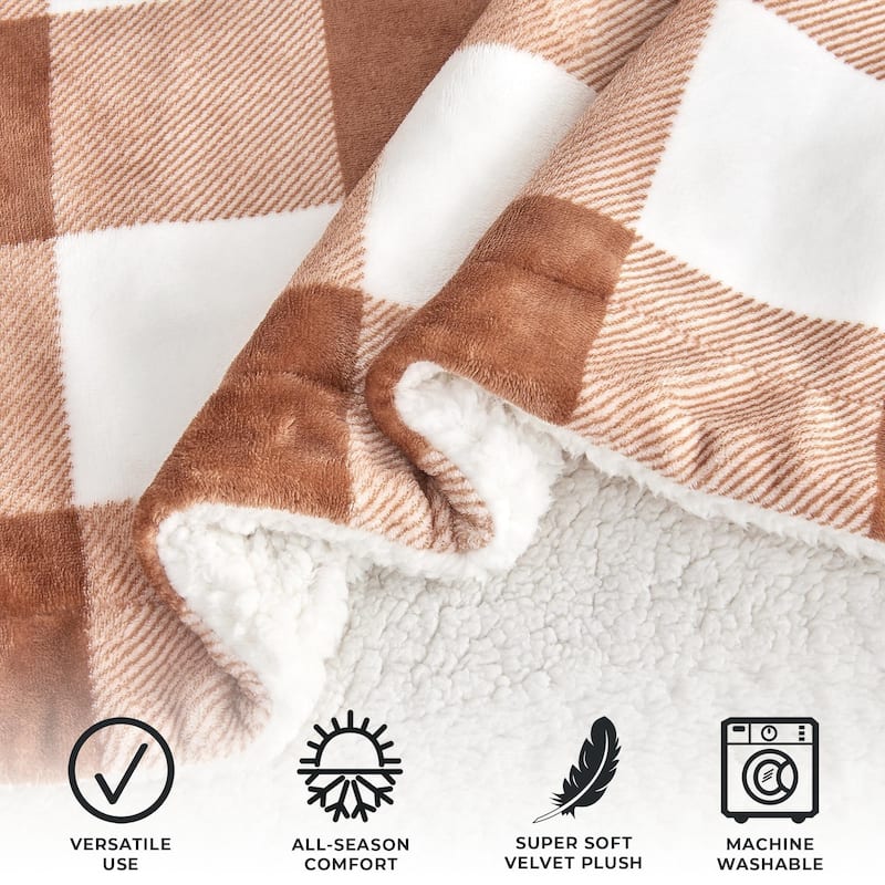 Linery & Co. Velvet Plush Reversible Sherpa Throw Blanket