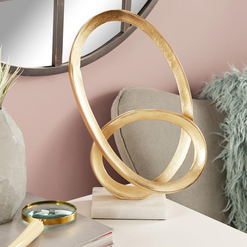 Aluminum Metal Geometric Loop Decorative Sculpture with Marble Base - Gold - CosmoLiving by Cosmopolitan