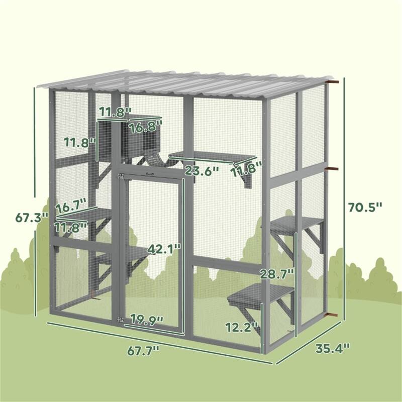 Grey Wooden Pet Cage with Multiple Jump Platforms for Playing and Lounging