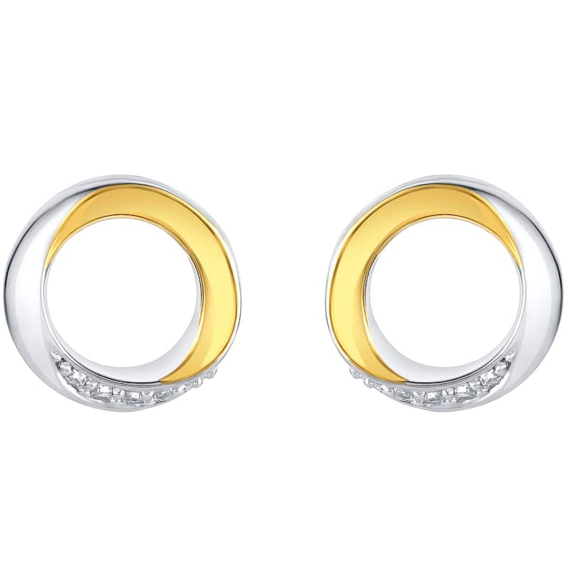Two-Tone Sterling Silver Cubic Zirconia Swirled Circle Earrings
