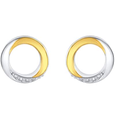 Two-Tone Sterling Silver Cubic Zirconia Swirled Circle Earrings