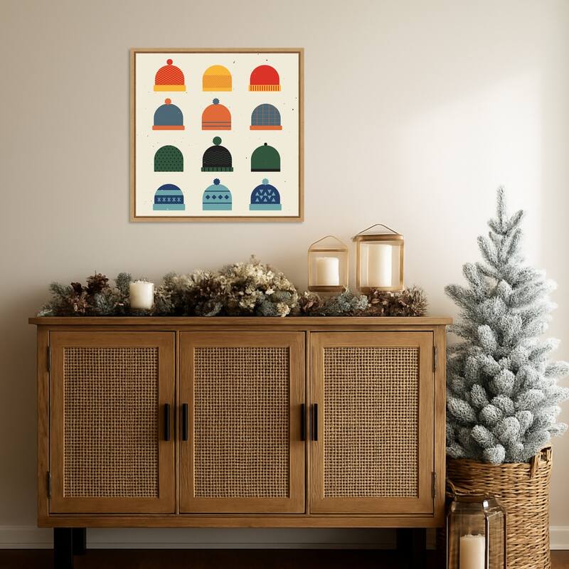 Hats by Vision Grasp Art (22 x 22 in.), Framed Canvas Wall Art Print - Sylvie Natural