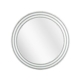 Rustic Whitewashed Wood Framed Round Wall Mirror With Inlaid Rope