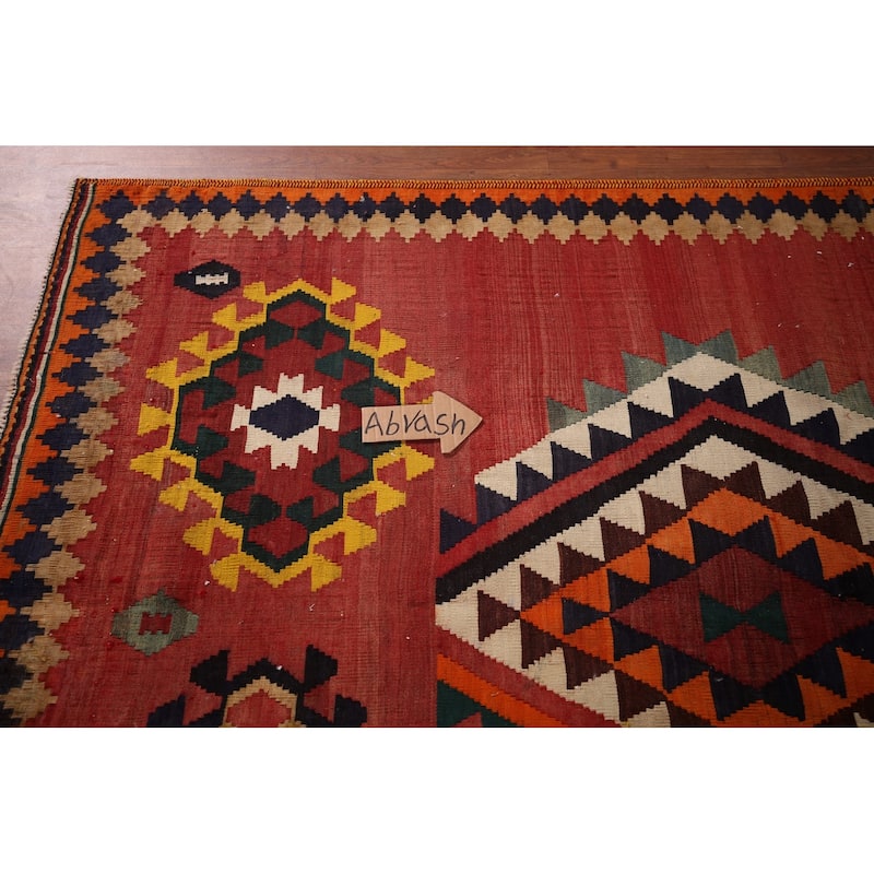 Kilim Qashqai Persian Vintage Area Rug Hand-Woven Orange Wool Carpet - 4'11"x 6'8"