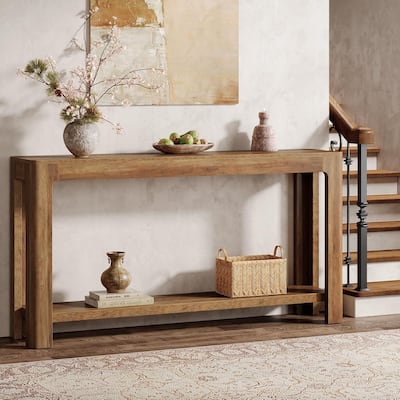 63 Inches Entryway Console Table, 2 Tiers Farmhouse Narrow Sofa Table