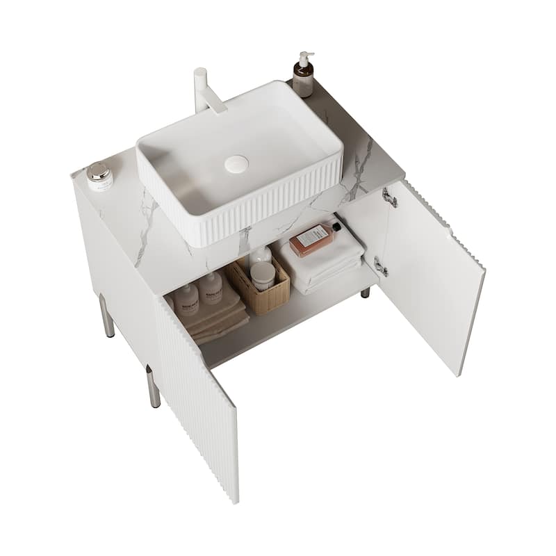 30" Bathroom Vanity Free Standing Storage Cabinet with Vessel Sink
