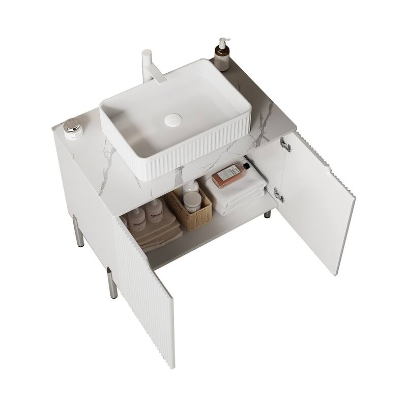 30"Bathroom Vanity with Sink, Freestanding Plywood Bathroom Storage Cabinet with 2 Doors, Rectangular Ceramic Basin Top