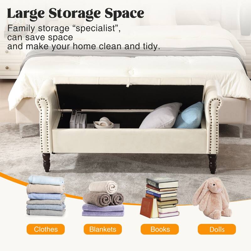 HOMYKA Storage Ottoman Bench with Rolled Arm