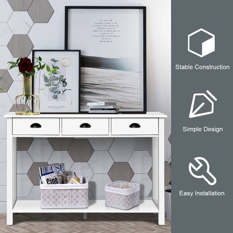 47" Entryway Hall Table Side Desk Accent Table with Drawers Shelf - 47" x 15.5" x 32"(L x W x H)