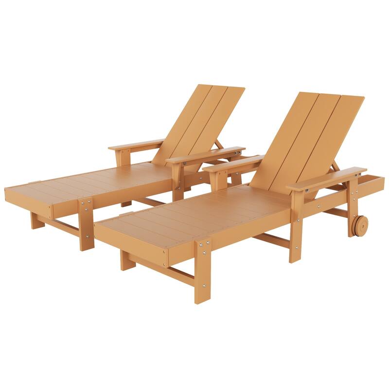 Shoreside Modern Poly Eco-Friendly All Weather Reclining Chaise Lounge With Wheels (Set Of 2)